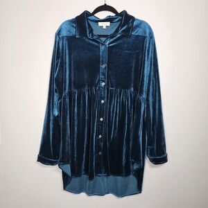Velvet Button-Up Shirt - Blue